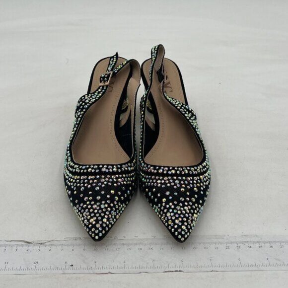 Women Pointed Toe Slingback Wedding Pumps Chunky Low Heel Rhinestone Sandals - Picture 4 of 8